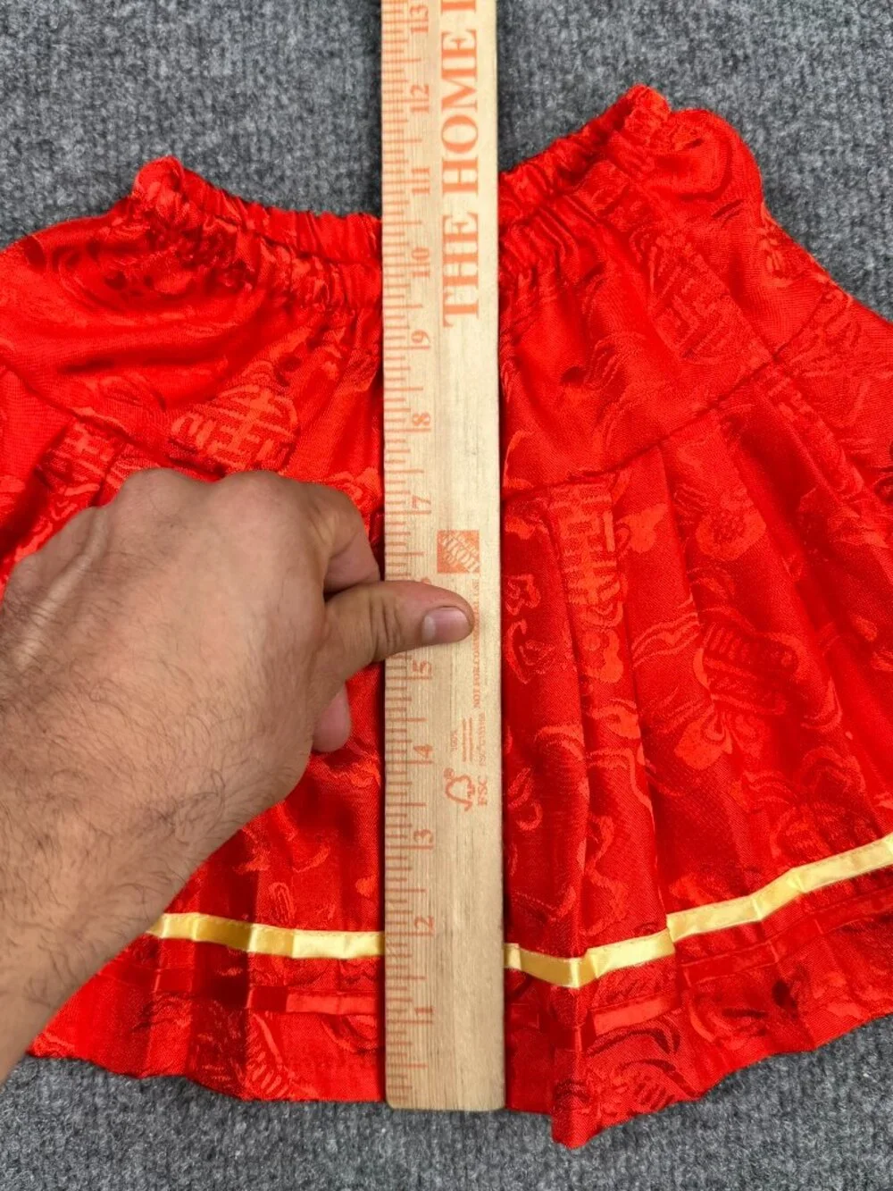 Unbranded Girls Size 6 Red Chinese Brocade Pleated Skirt Traditional Gold Trim